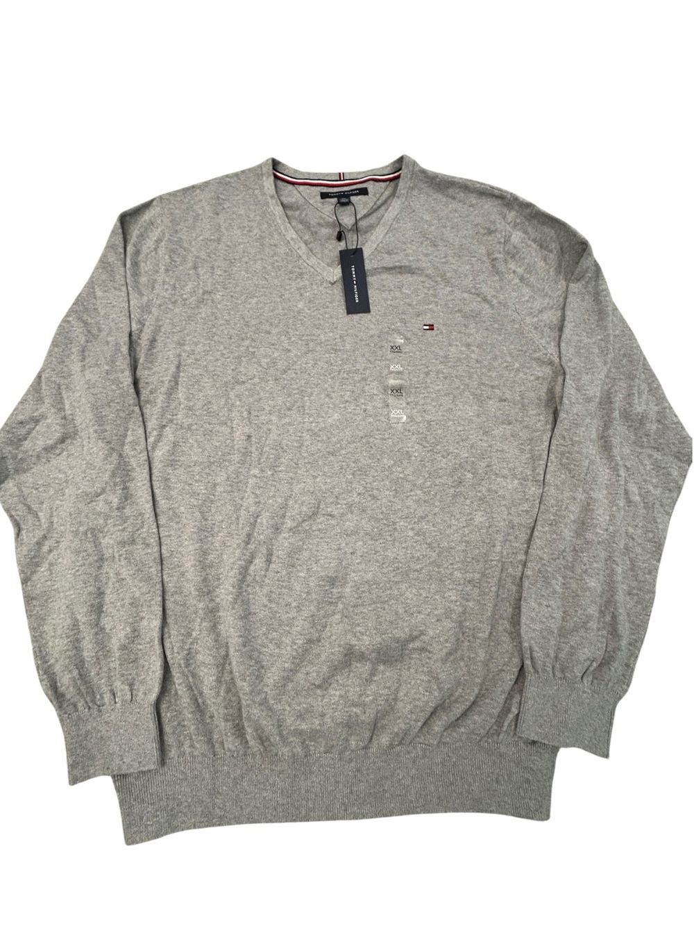 NEW Tommy Hilfiger Men’s Grey V-Neck Sweater XXL Cotton Casual